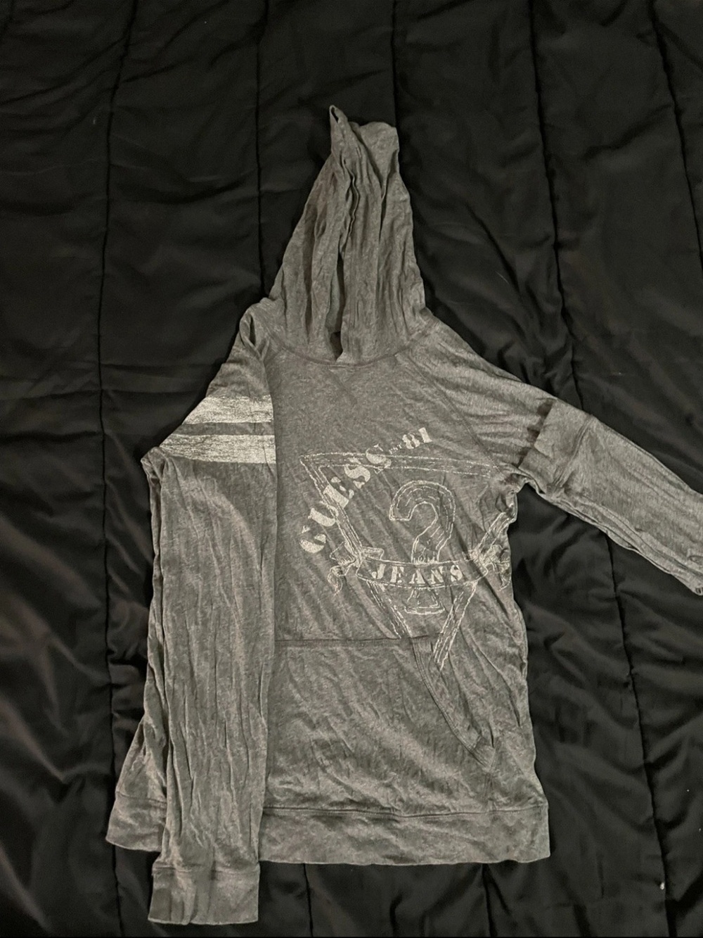 VTG Youth Large boys GUESS Jeans 16/18 Gray Lightweight Hoodie Graphic EUC